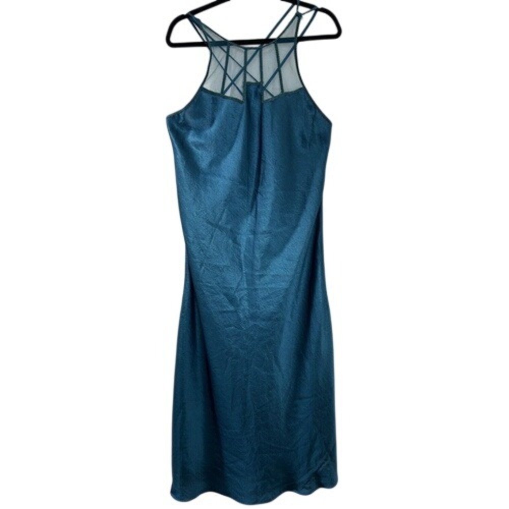 Vintage‎ Victoria's Secret Gold Label Teal Blue Satin Mesh Maxi Nightgown Large